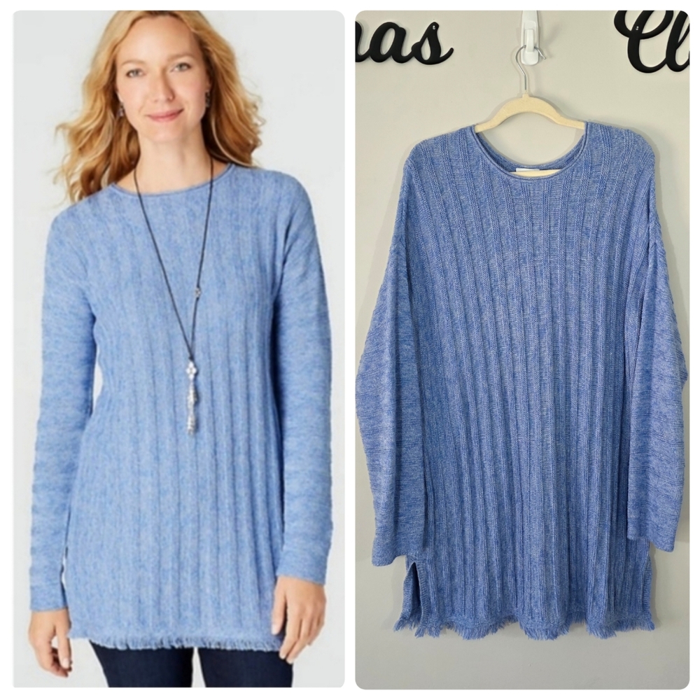 J. Jill‎ Blue Knit Round Scoop Neck Long Sleeve Pullover Tunic Sweater Size XL